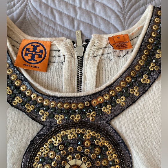 Tory Burch cashmere sleeveless top with hand detailed beadwork. Size M - Picture 3 of 8